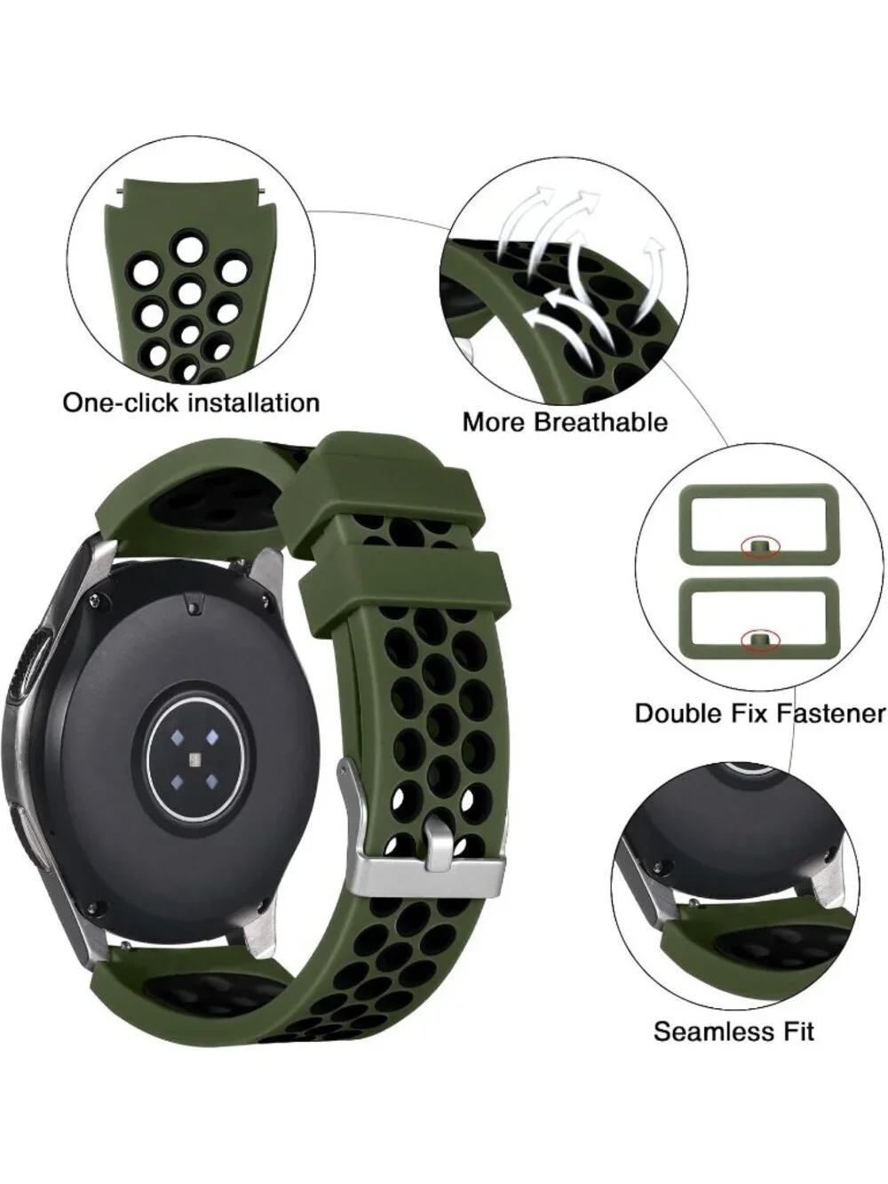Unisex Army Green Black Analog Compatible Frontier Silicone Samsung Galaxy Watch